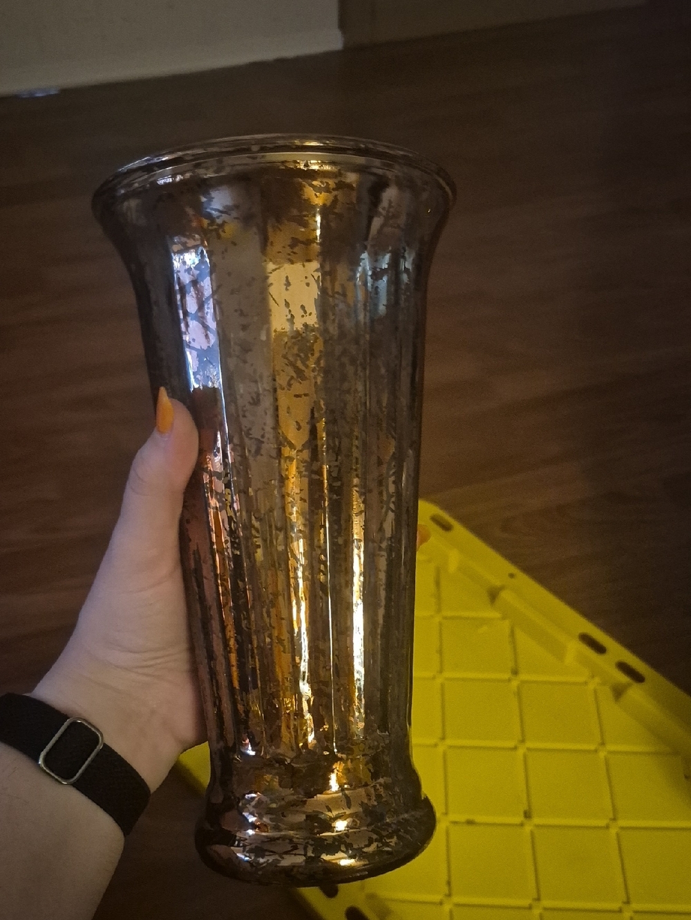 Decorative Mercury Glass Vase - Amber Finish